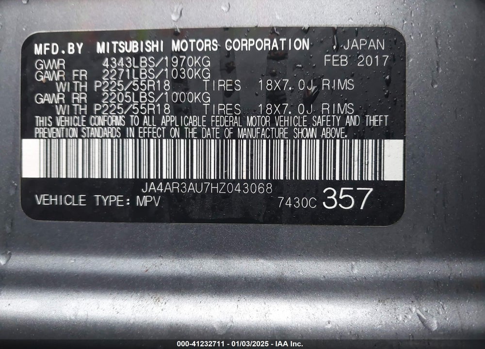 2017 MITSUBISHI OUTLANDER SPORT 2.0 ES VIN: JA4AR3AU7HZ043068