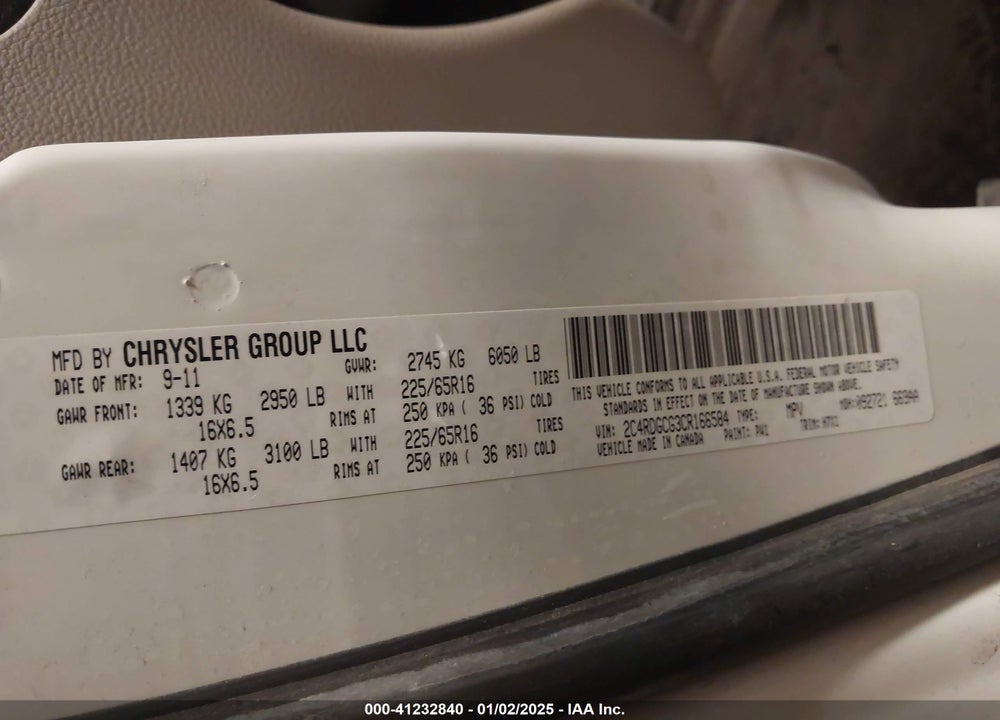 2012 DODGE GRAND CARAVAN SXT VIN: 2C4RDGCG3CR166584