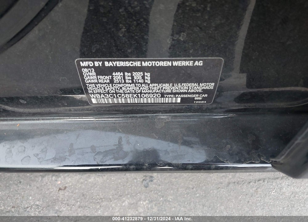2014 BMW 328I VIN: WBA3C1C58EK106920