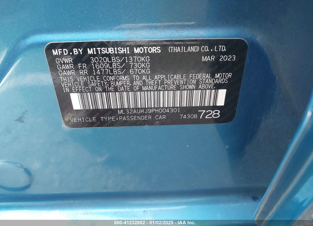 2023 MITSUBISHI MIRAGE ES VIN: ML32AUHJ9PH004301
