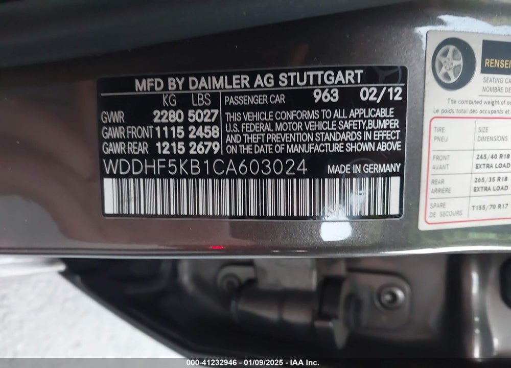 2012 MERCEDES-BENZ E 350 VIN: WDDHF5KB1CA603024