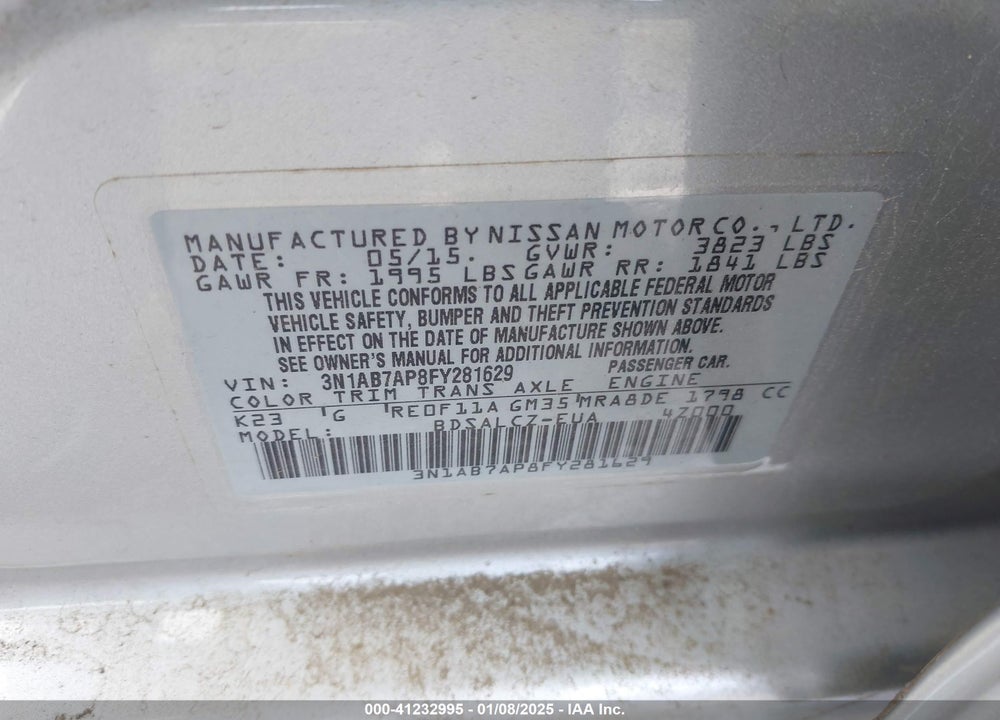 2015 NISSAN SENTRA VIN: 3N1AB7AP8FY281629