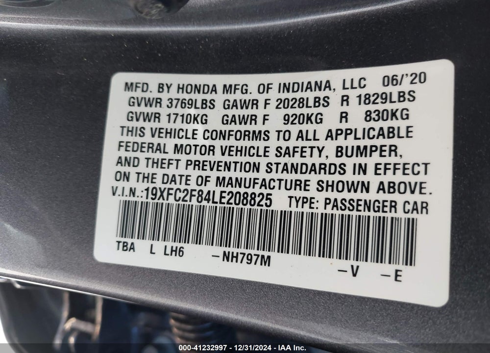2020 HONDA CIVIC SPORT VIN: 19XFC2F84LE208825