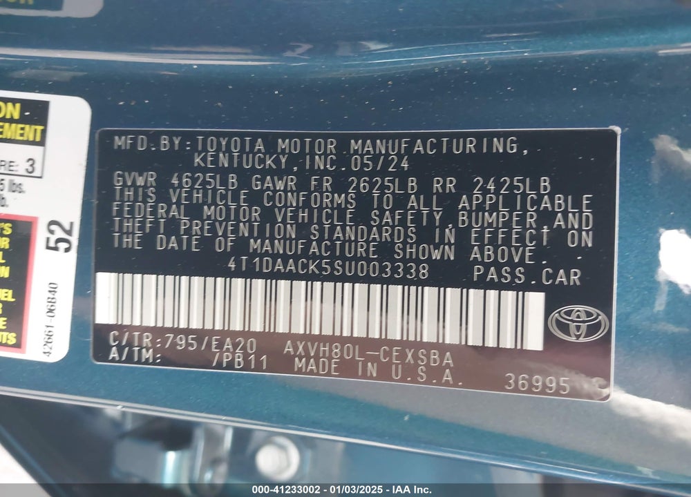 2025 TOYOTA CAMRY SE VIN: 4T1DAACK5SU003338