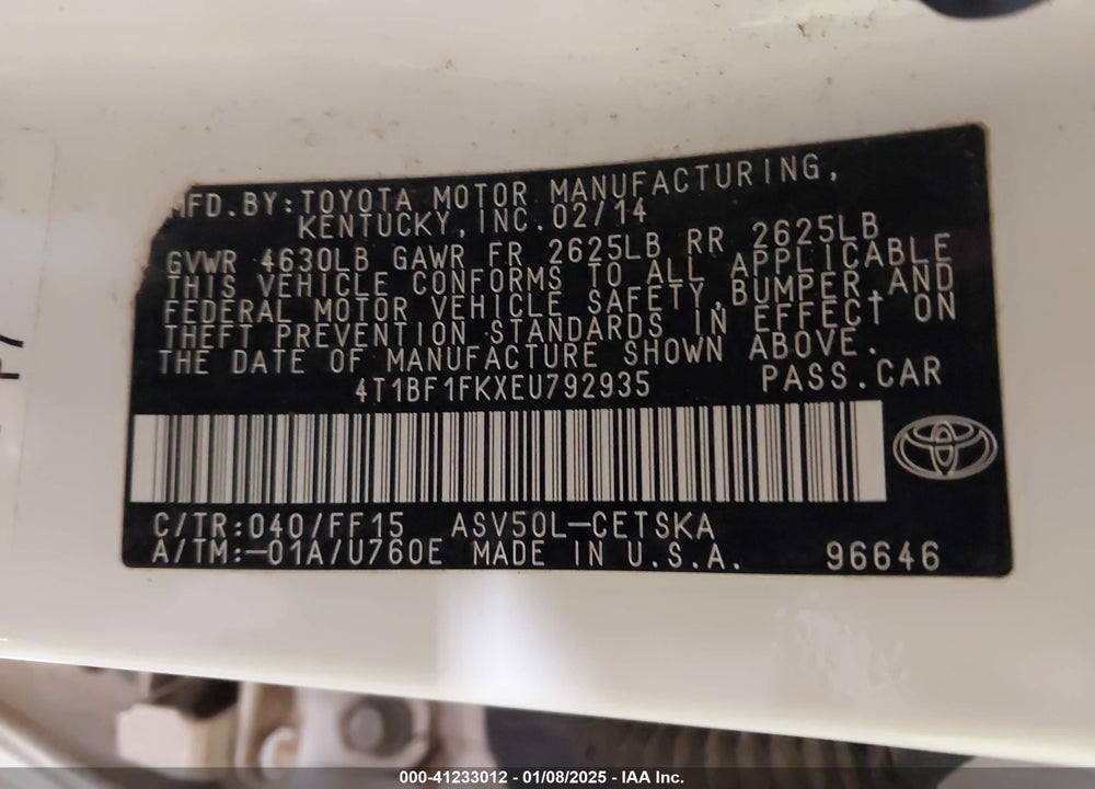 2014 TOYOTA CAMRY SE VIN: 4T1BF1FKXEU792935