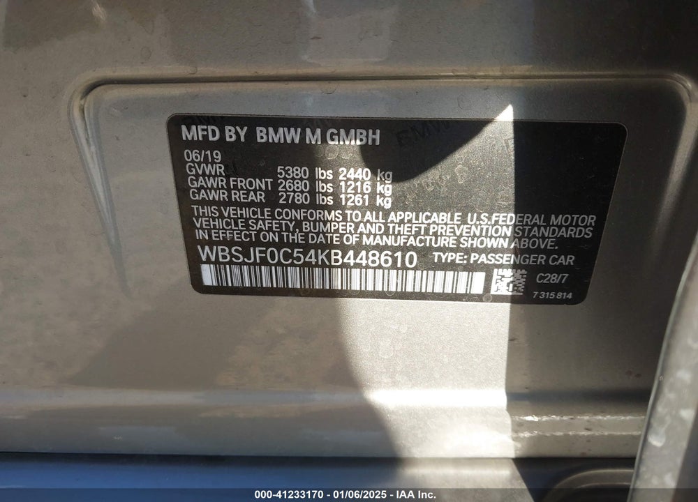 2019 BMW M5 VIN: WBSJF0C54KB448610