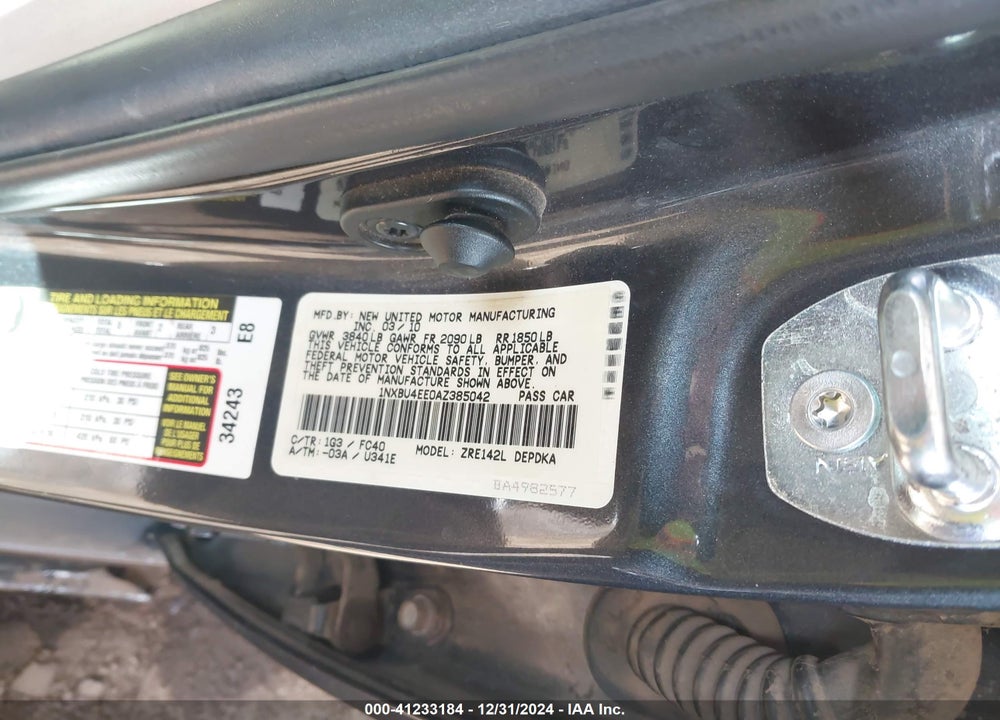 2010 TOYOTA COROLLA VIN: 1NXBU4EE0AZ385042