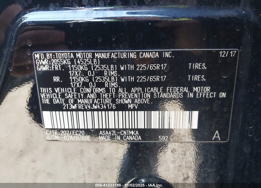 2018 TOYOTA RAV4 XLE VIN: 2T3WFREV4JW434176