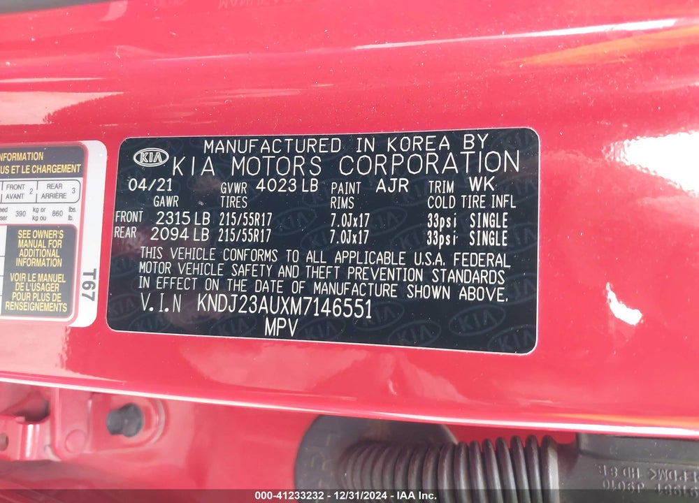 2021 KIA SOUL VIN: KNDJ23AUXM7146551
