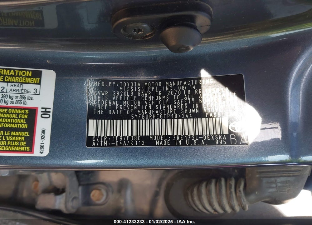 2015 TOYOTA COROLLA VIN: 5YFBURHE6FP187244