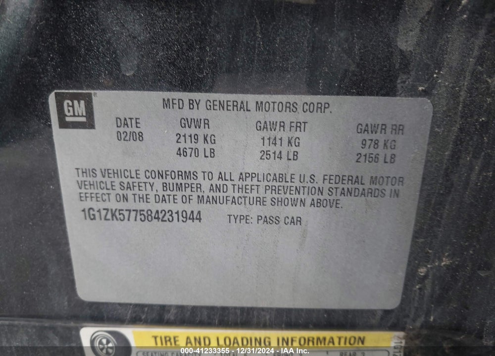 2008 CHEVROLET MALIBU VIN: 1G1ZK577584231944