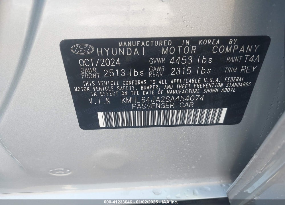 2025 HYUNDAI SONATA SEL VIN: KMHL64JA2SA454074