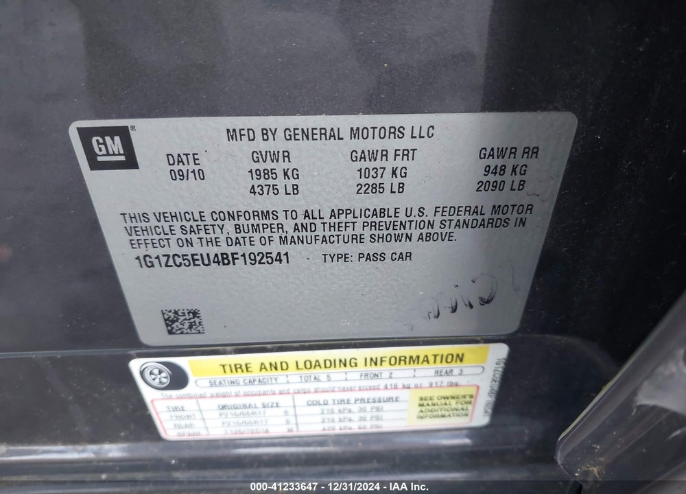 2011 CHEVROLET MALIBU 1LT VIN: 1G1ZC5EU4BF192541