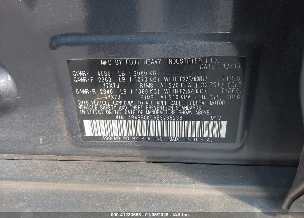 2014 SUBARU OUTBACK 2.5I LIMITED VIN: 4S4BRCKC6E3265238