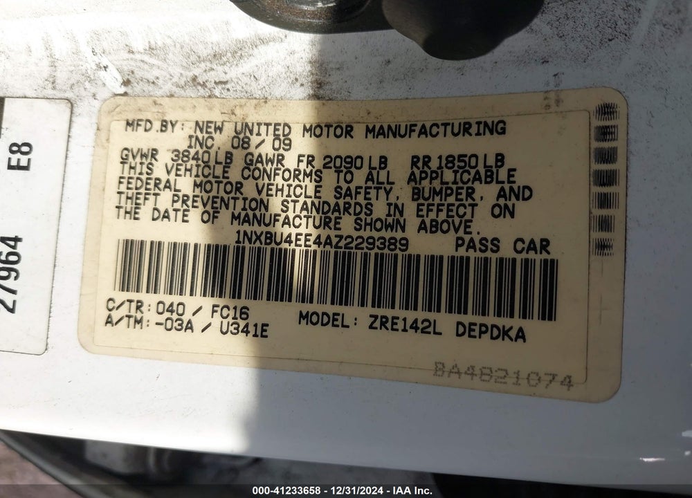 2010 TOYOTA COROLLA S/LE/XLE VIN: 1NXBU4EE4AZ229389