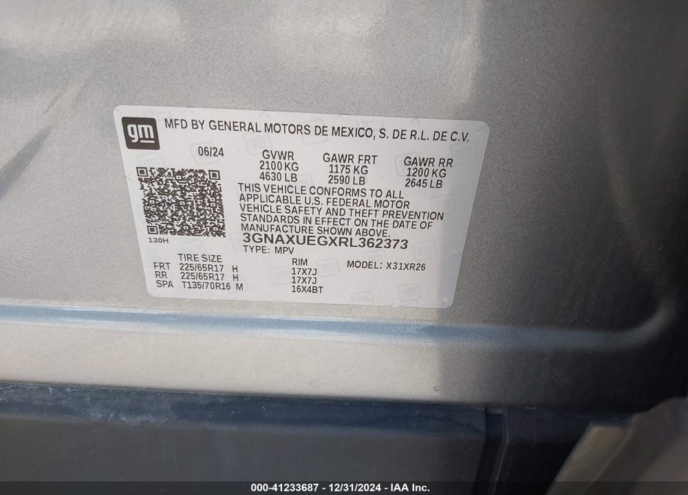 2024 CHEVROLET EQUINOX AWD LT VIN: 3GNAXUEGXRL362373