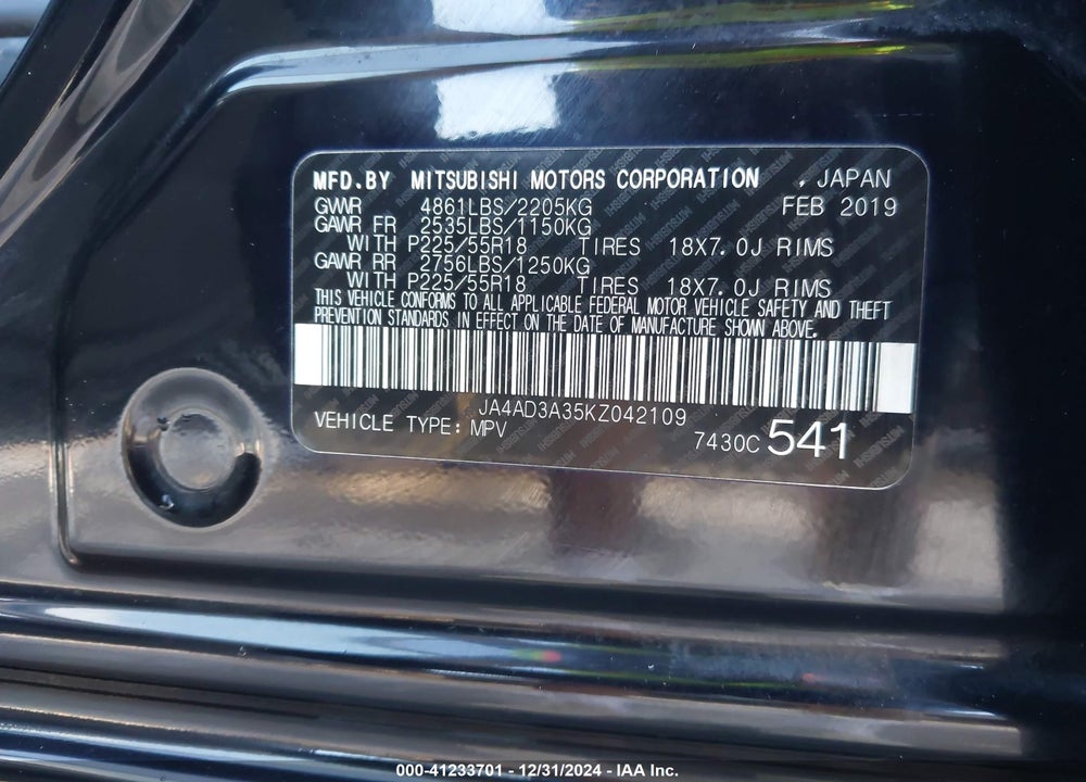 2019 MITSUBISHI OUTLANDER SE VIN: JA4AD3A35KZ042109