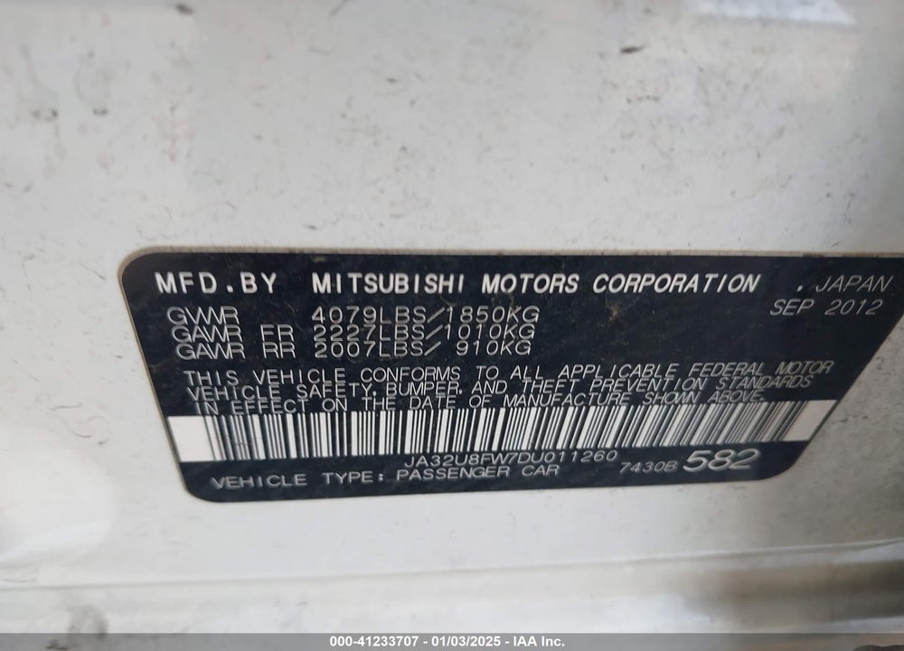 2013 MITSUBISHI LANCER VIN: JA32U8FW7DU011260