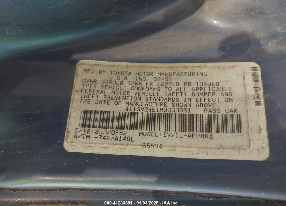 1991 TOYOTA CAMRY VIN: 4T1SV24E1MU363381