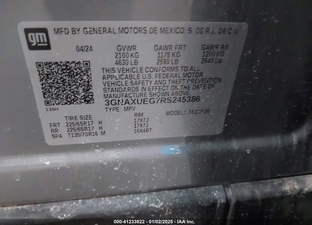 2024 CHEVROLET EQUINOX AWD LT VIN: 3GNAXUEG7RS245386