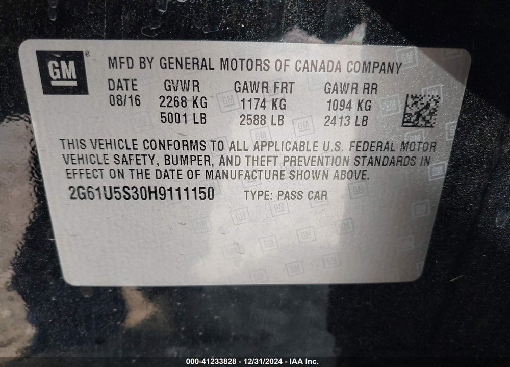 2017 CADILLAC XTS W20 LIVERY PACKAGE VIN: 2G61U5S30H9111150
