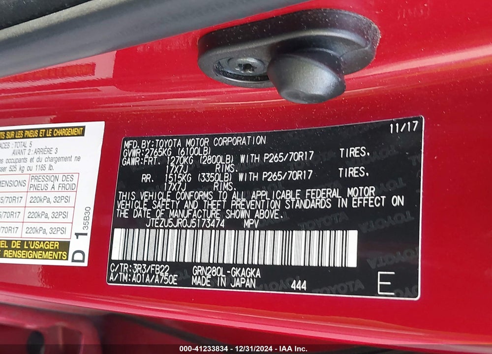 2018 TOYOTA 4RUNNER SR5 VIN: JTEZU5JR0J5173474