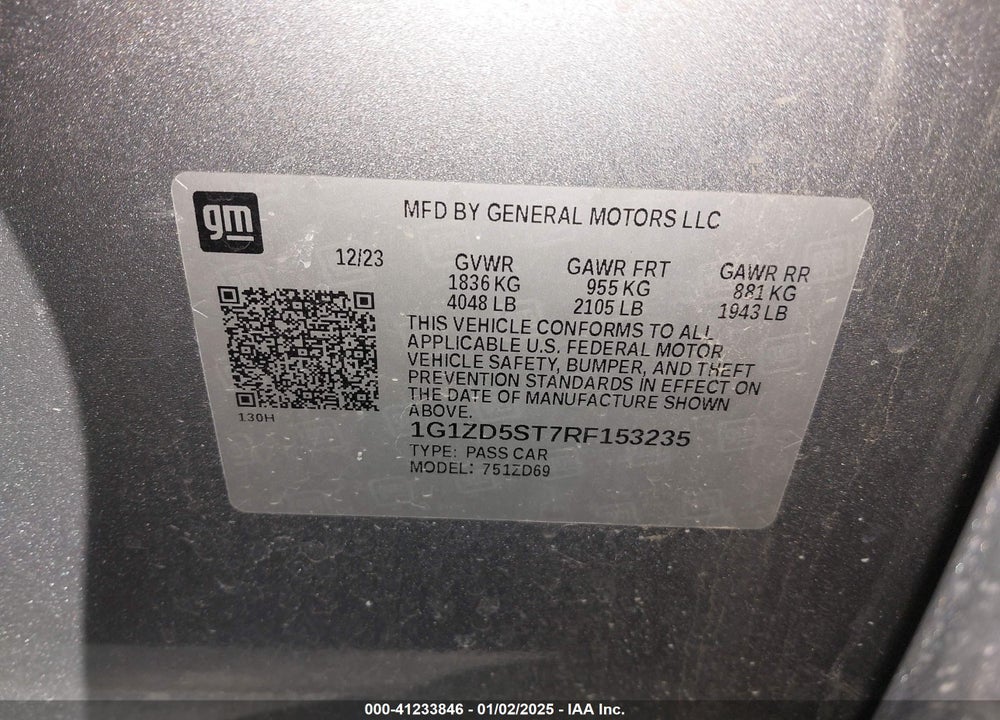 2024 CHEVROLET MALIBU VIN: 1G1ZD5ST7RF153235