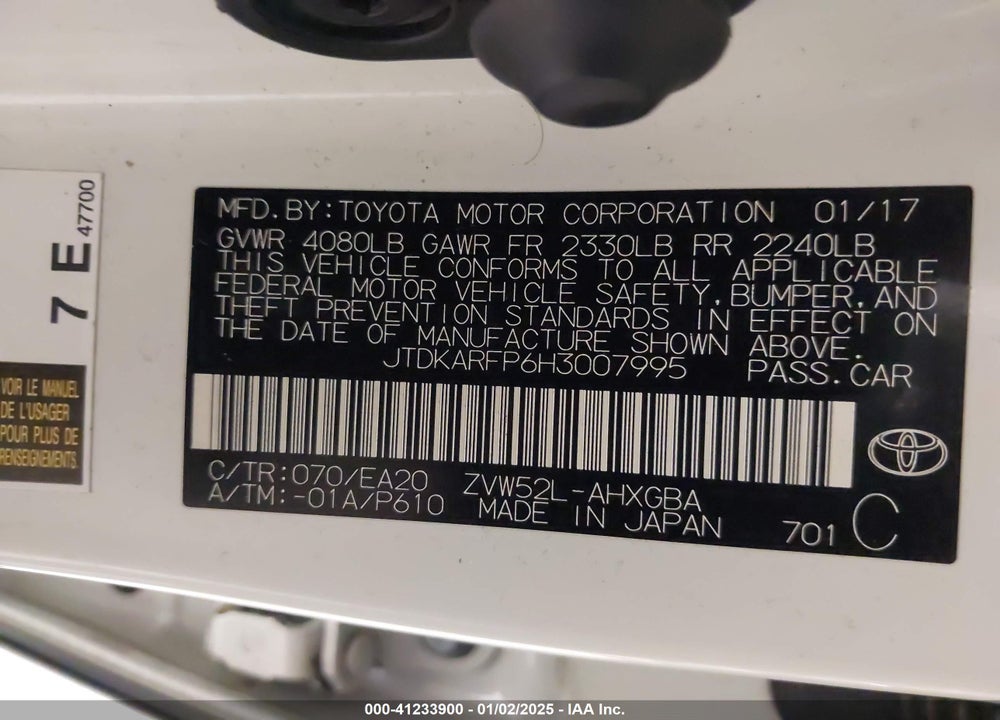 2017 TOYOTA PRIUS PRIME PREMIUM VIN: JTDKARFP6H3007995
