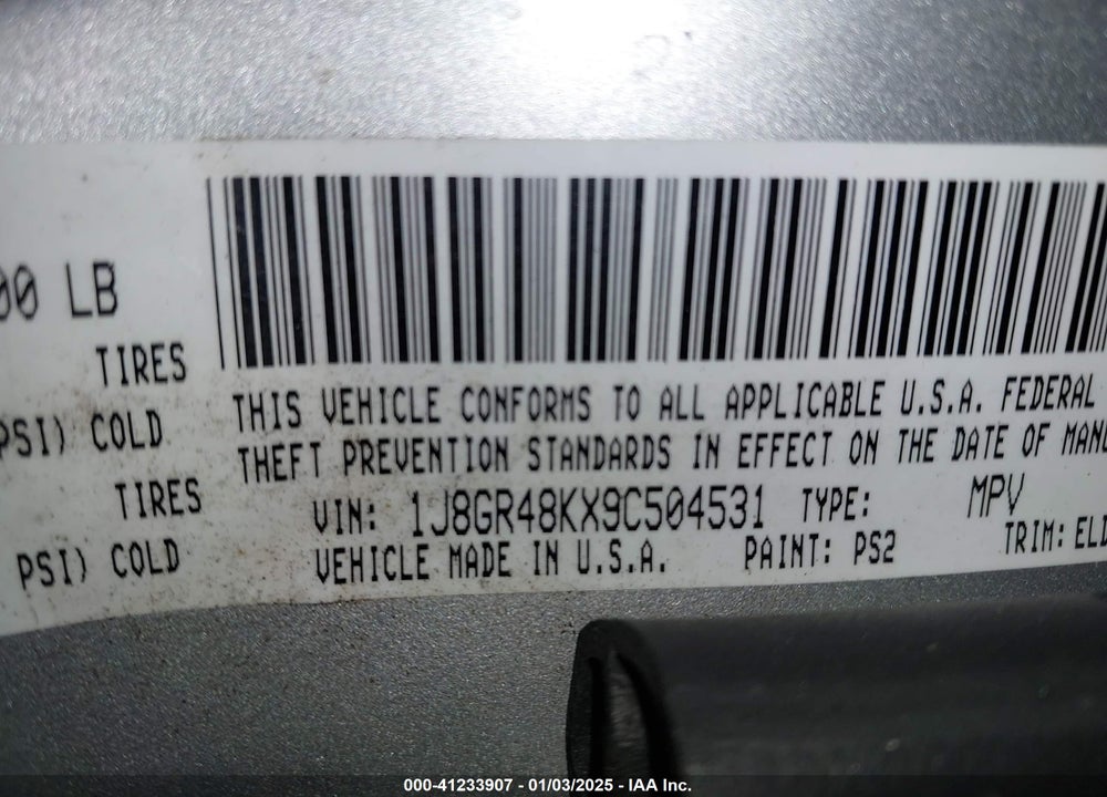 2009 JEEP GRAND CHEROKEE LAREDO VIN: 1J8GR48KX9C504531