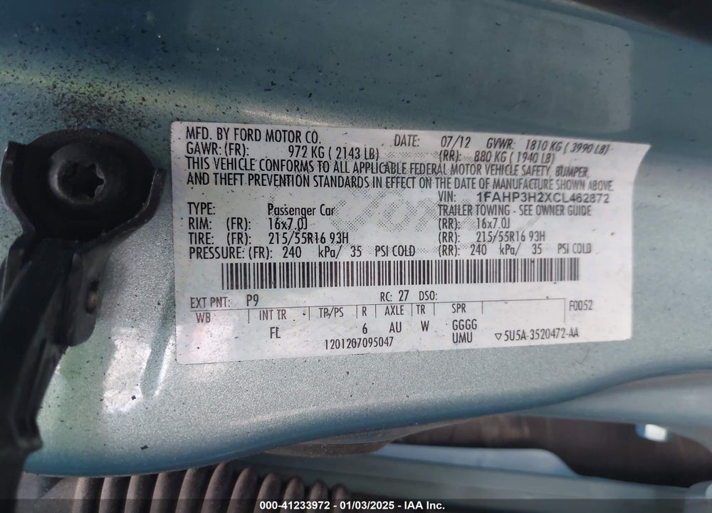 2012 FORD FOCUS SEL VIN: 1FAHP3H2XCL462872