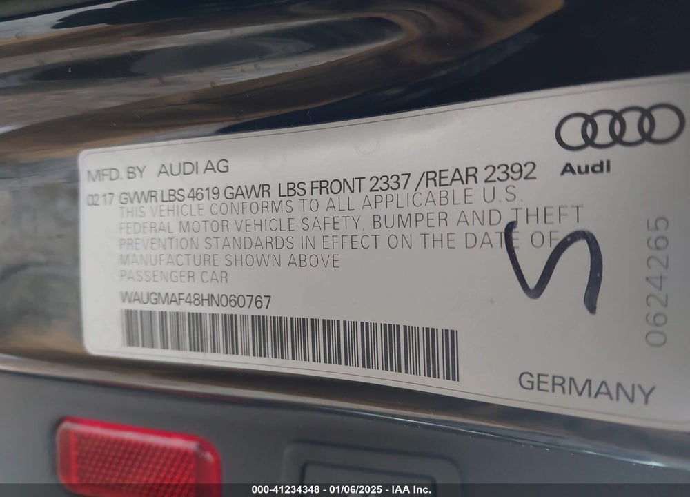2017 AUDI A4 VIN: WAUGMAF48HN060767