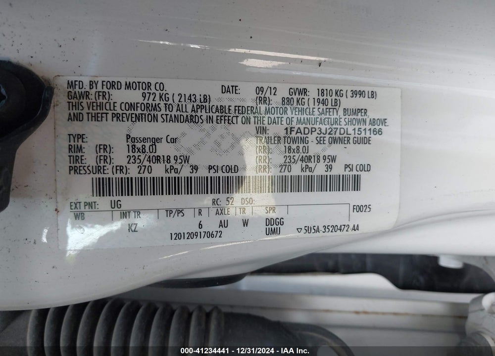 2013 FORD FOCUS VIN: 1FADP3J27DL151166
