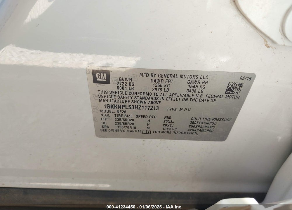 2017 GMC ACADIA DENALI VIN: 1GKKNPLS3HZ117213