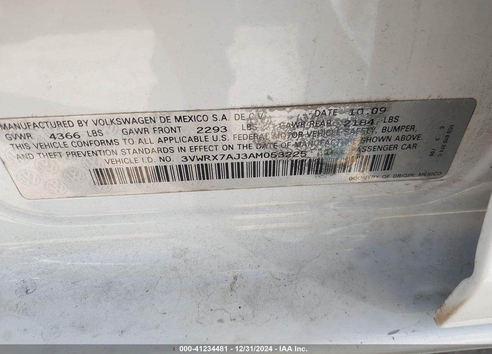 2010 VOLKSWAGEN JETTA VIN: 3VWRX7AJ3AM053225