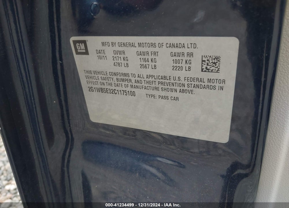 2012 CHEVROLET IMPALA VIN: 2G1WB5E32C1175100