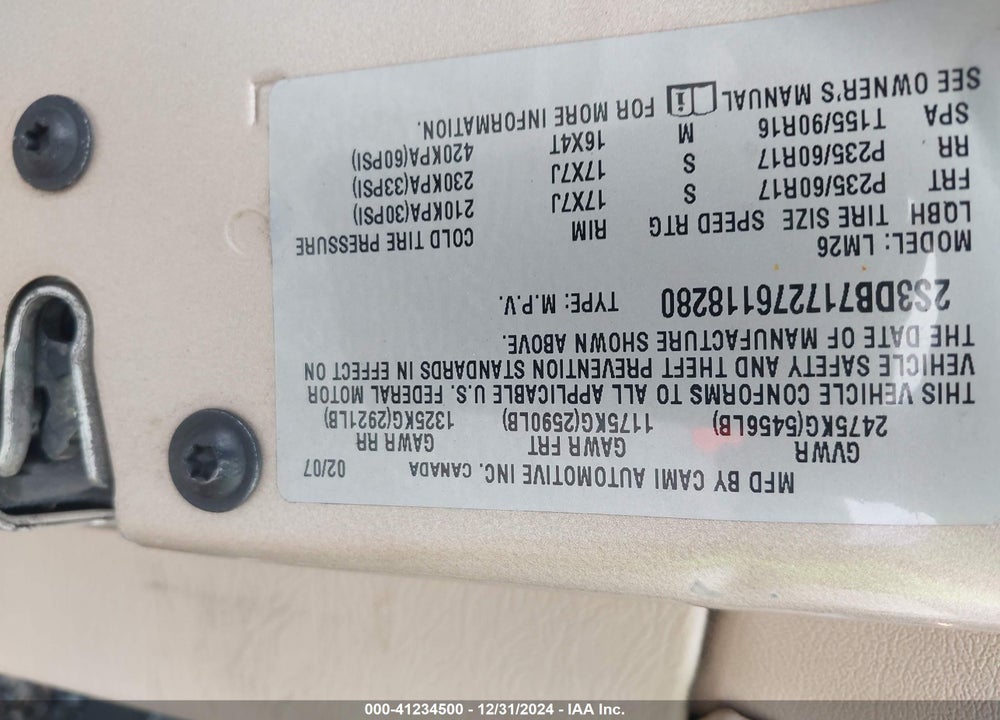 2007 SUZUKI XL7 LIMITED VIN: 2S3DB717276118280