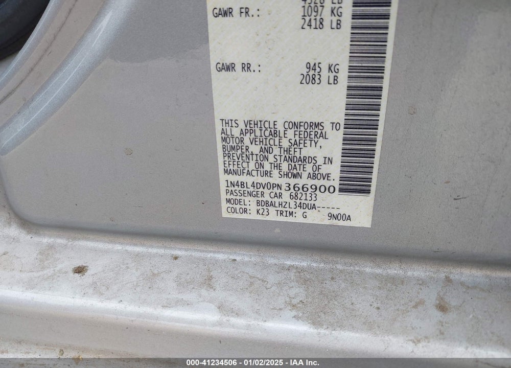 2023 NISSAN ALTIMA SV FWD VIN: 1N4BL4DV0PN366900