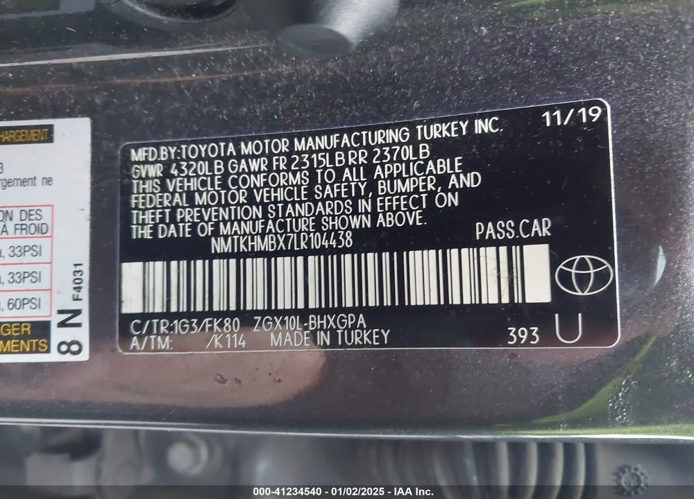 2020 TOYOTA C-HR XLE VIN: NMTKHMBX7LR104438