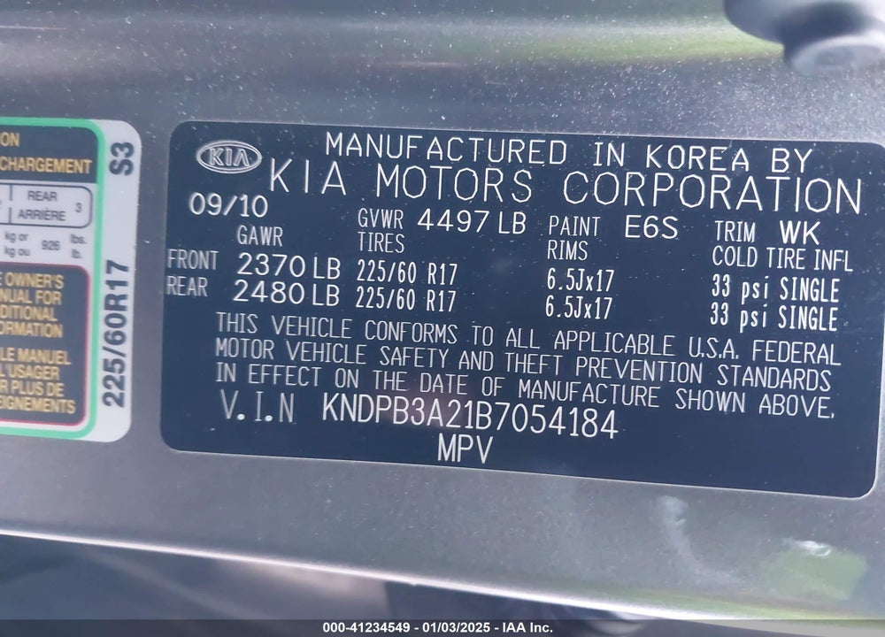2011 KIA SPORTAGE LX VIN: KNDPB3A21B7054184