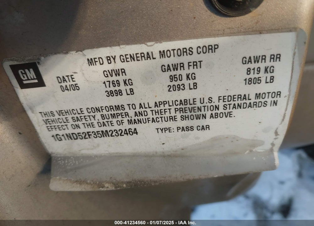 2005 CHEVROLET CLASSIC VIN: 1G1ND52F35M232464