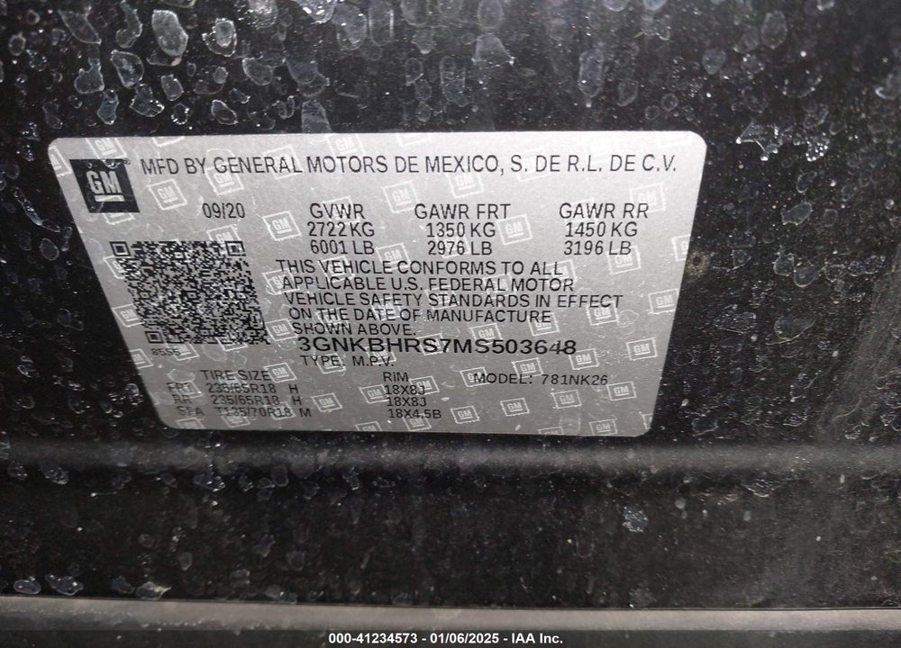 2021 CHEVROLET BLAZER AWD 2LT VIN: 3GNKBHRS7MS503648