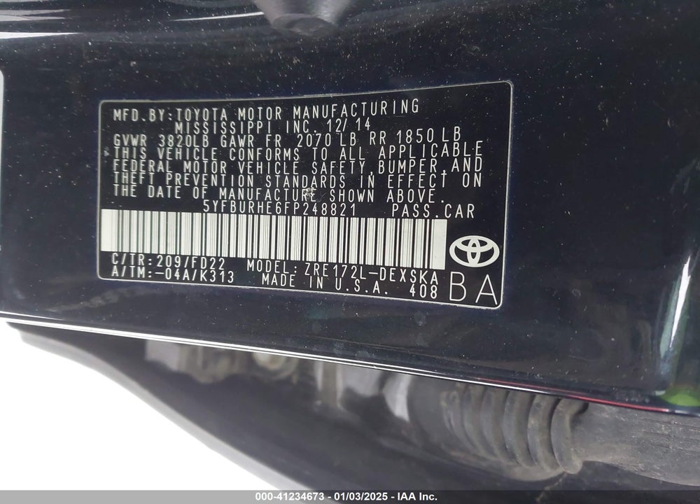 2015 TOYOTA COROLLA VIN: 5YFBURHE6FP248821