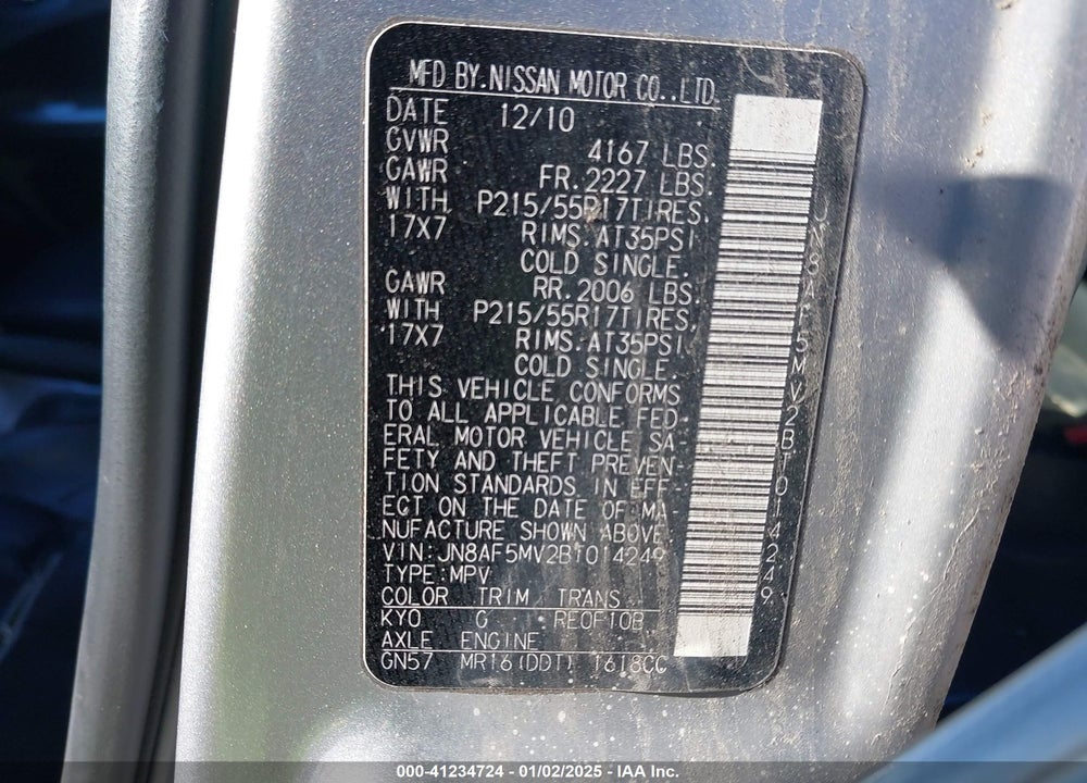2011 NISSAN JUKE SL VIN: JN8AF5MV2BT014249