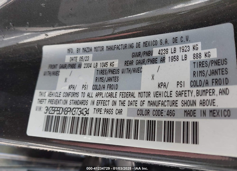 2023 MAZDA MAZDA3 VIN: 3MZBPBDM8PM373434