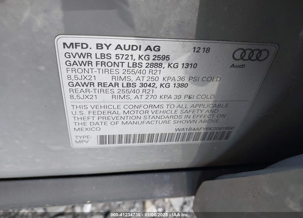 2019 AUDI SQ5 3.0T PREMIUM VIN: WA1B4AFY6K2041850