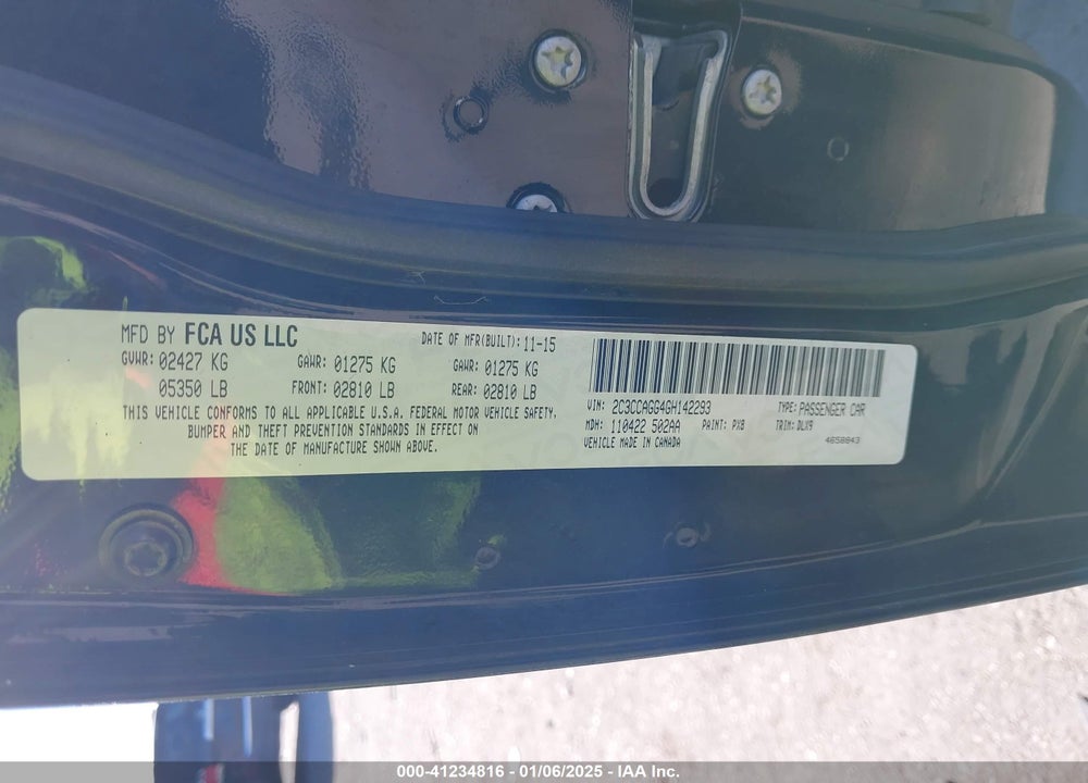2016 CHRYSLER 300 VIN: 2C3CCAGG4GH142293