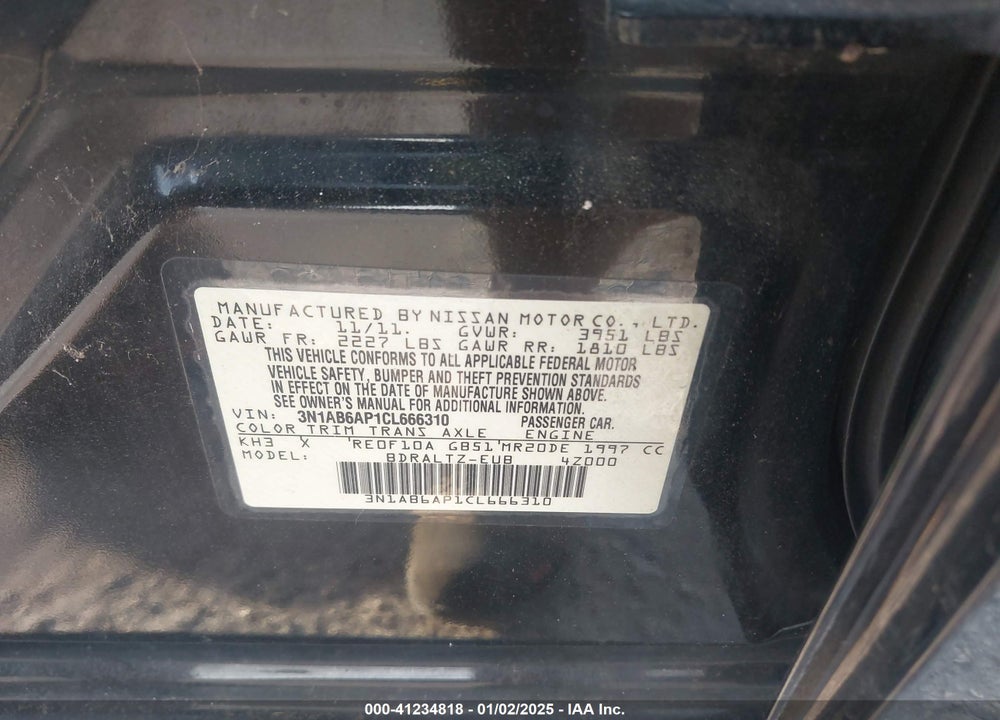 2012 NISSAN SENTRA 2.0 SR VIN: 3N1AB6AP1CL666310