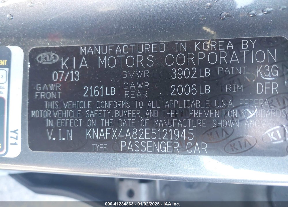 2014 KIA FORTE VIN: KNAFX4A82E5121945