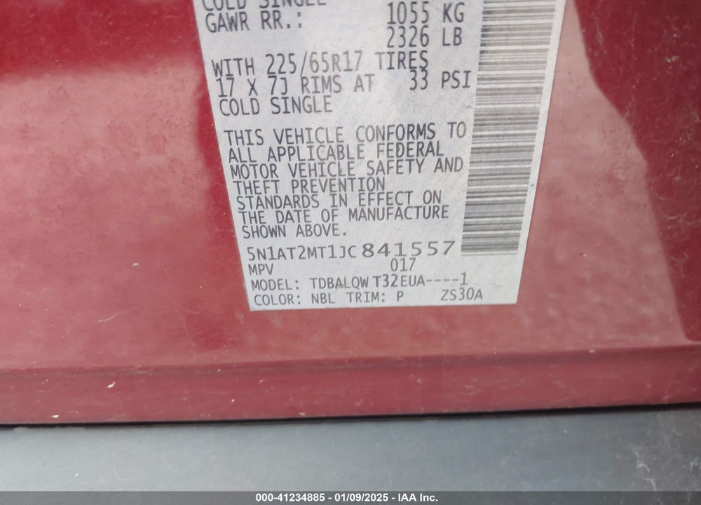 2018 NISSAN ROGUE SV VIN: 5N1AT2MT1JC841557