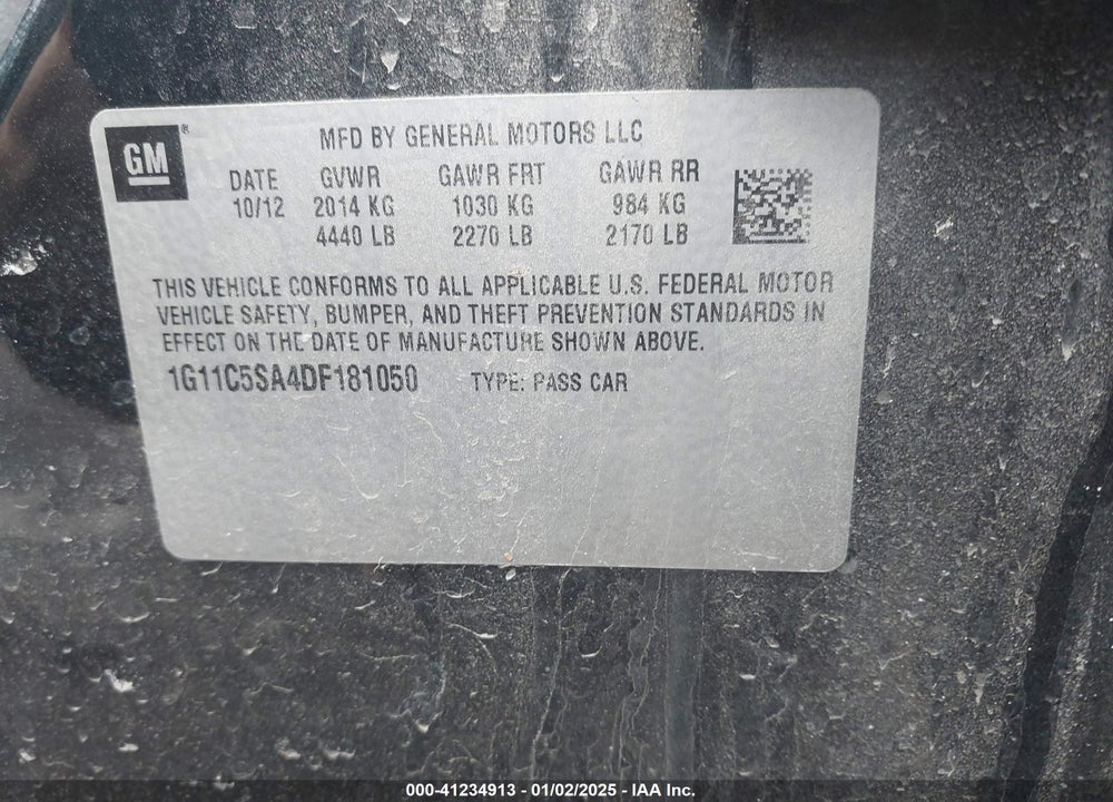 2013 CHEVROLET MALIBU VIN: 1G11C5SA4DF181050